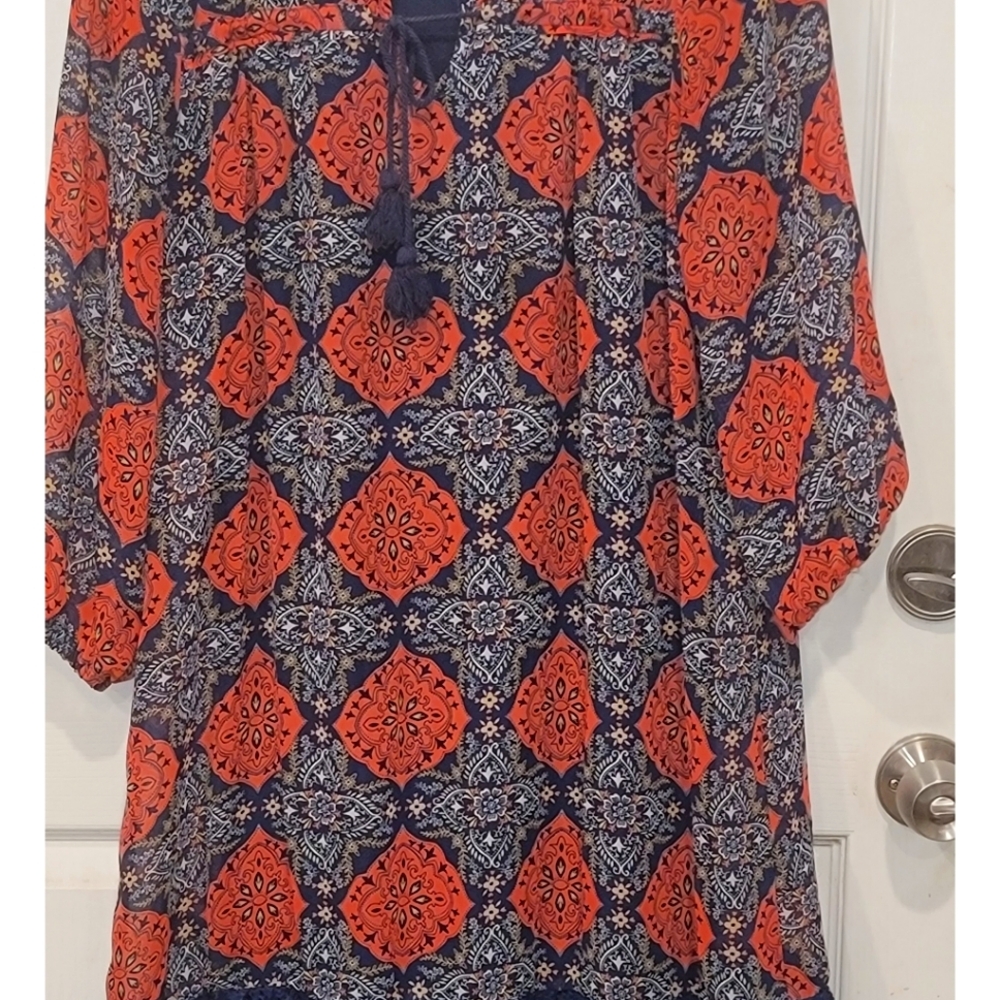 AUW Dress  size women 14  red with blue diamond design
